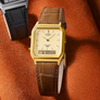 Casio Vintage Analogue Digital Gold Case/Brown Leather AQ-230EGL-9ADF