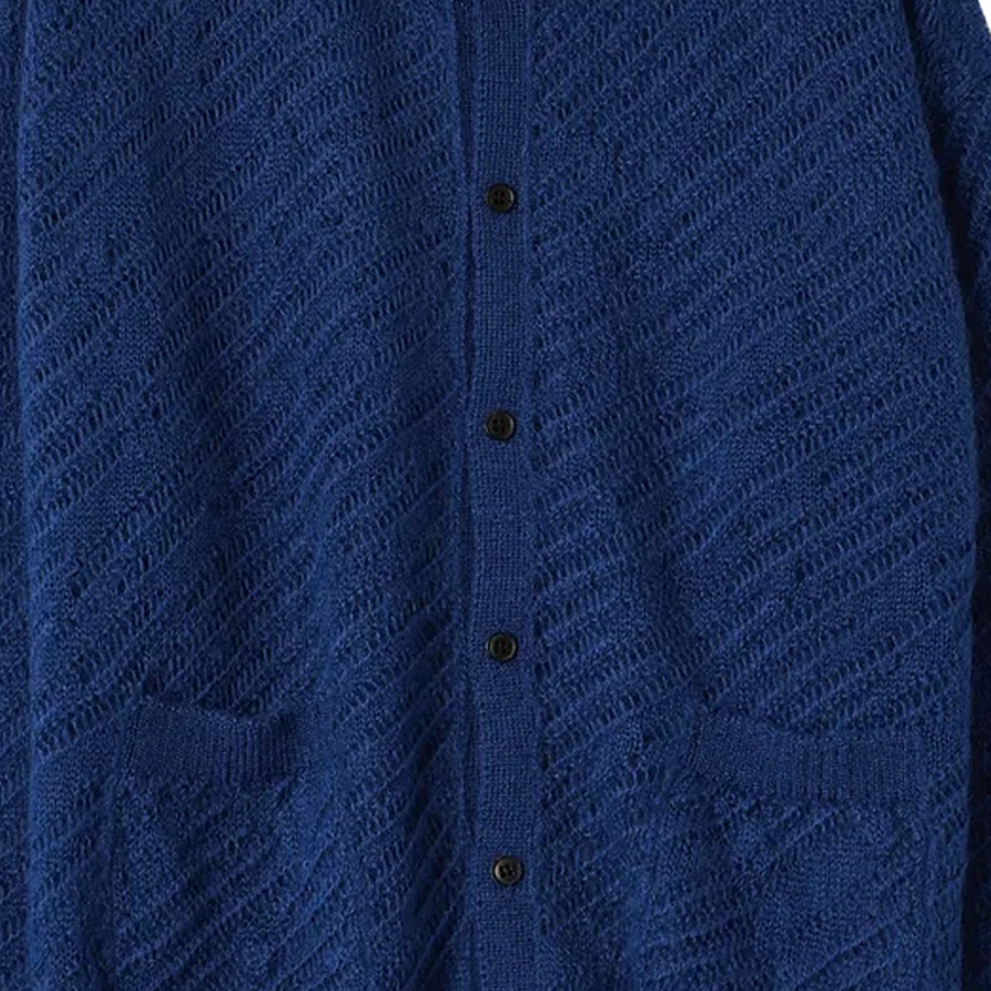 Yoke Silk Mohair Buttoned Cardigan Royal Blue