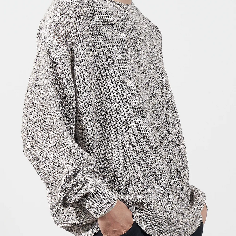 Yoke Mesh Knitted Crewneck Sweater White