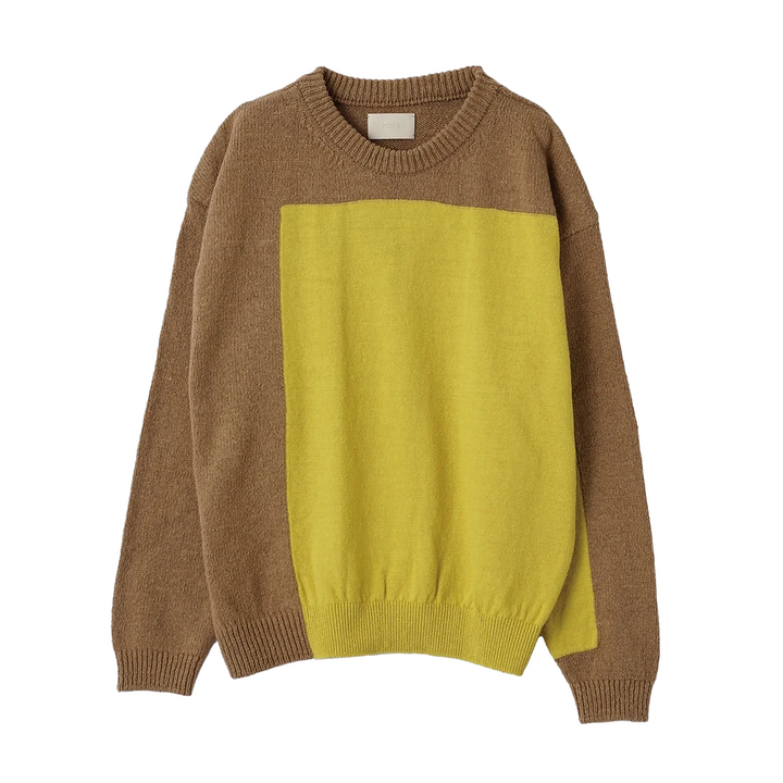 Yoke Intarsia Crewneck Sweater Beige