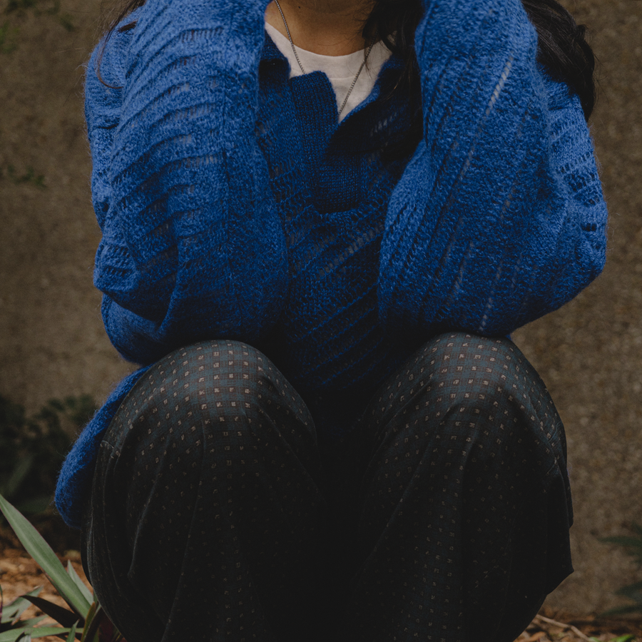 Yoke Silk Mohair Pullover Sweater Royal Blue