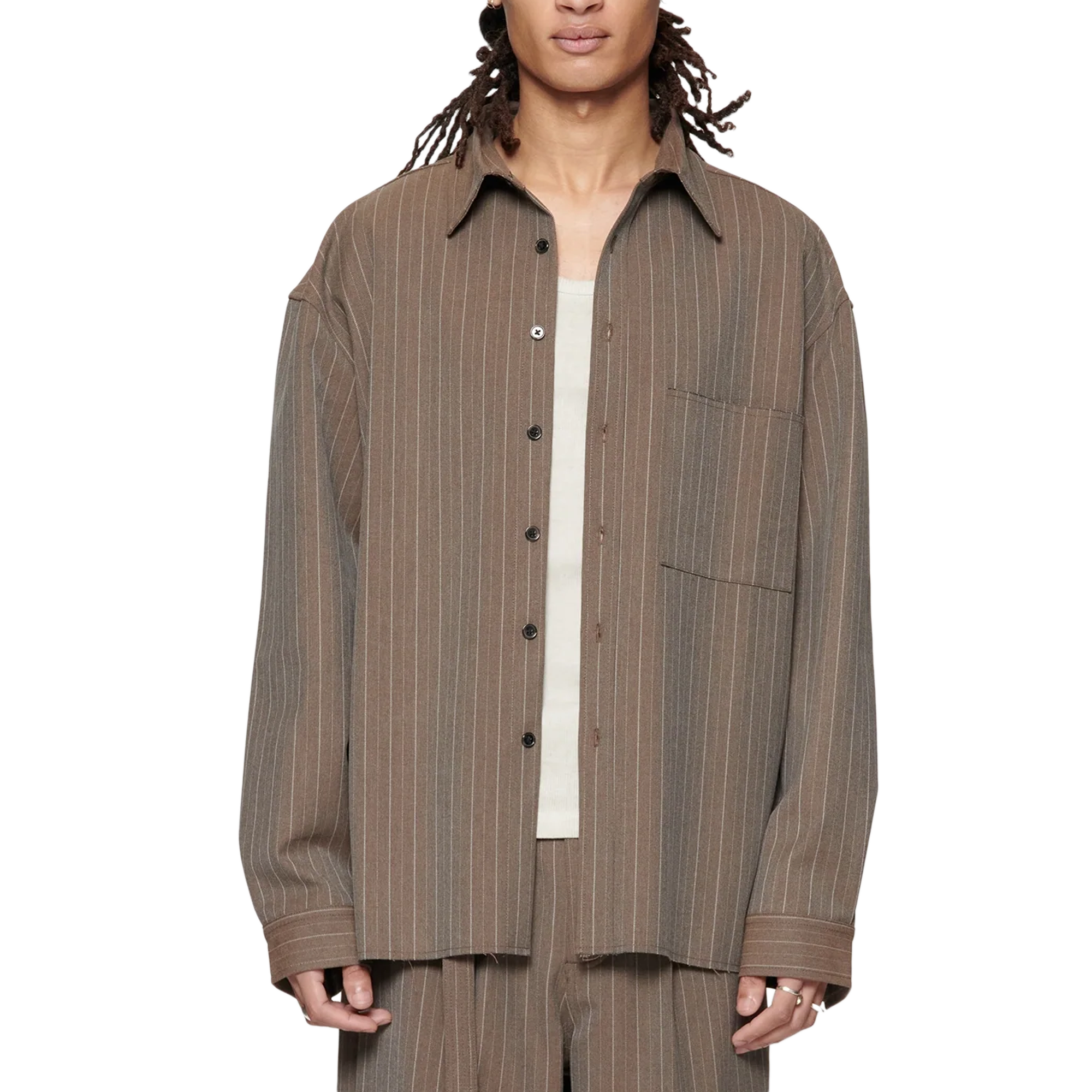 Beach Brains Hold Longsleeve Shirt Brown Pinstripe