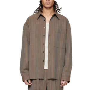 Beach Brains Hold Longsleeve Shirt Brown Pinstripe