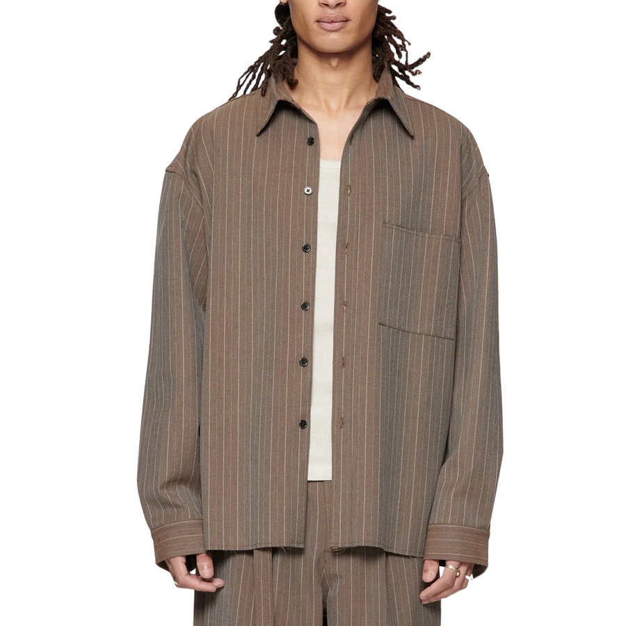 Beach Brains Hold Longsleeve Shirt Brown Pinstripe