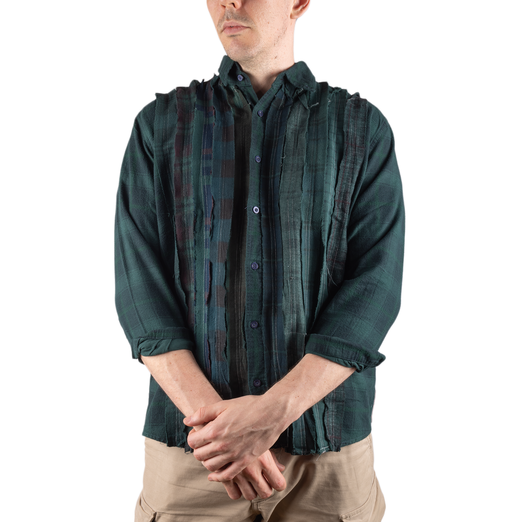 Needles Flannel Shirt Ribbon Shirt #4 Over Dye Dark Green X-Large