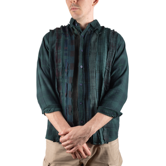 Needles Flannel Shirt Ribbon Shirt #4 Over Dye Dark Green X-Large
