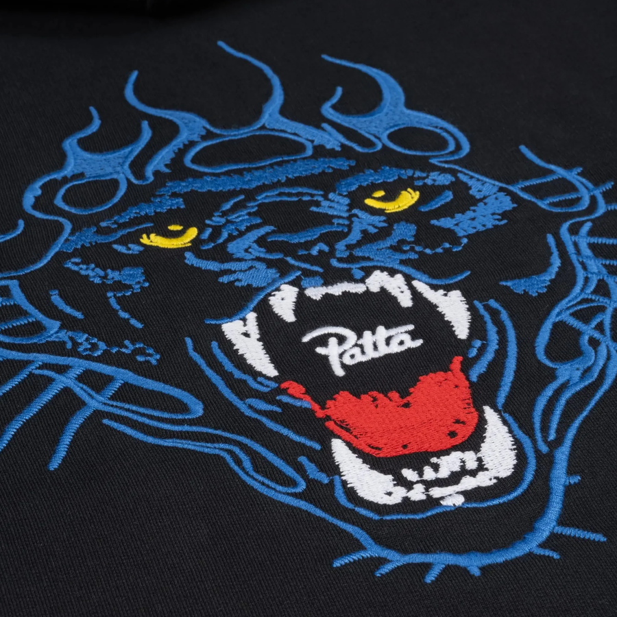 Patta Embroidered Fire Panther Hooded Sweater Black