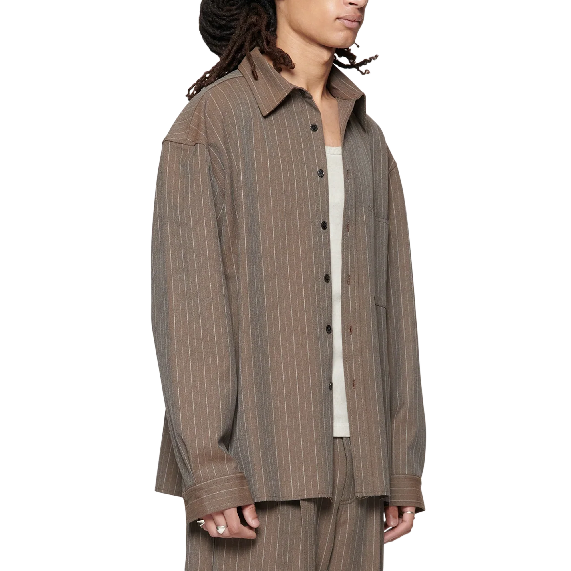 Beach Brains Hold Longsleeve Shirt Brown Pinstripe