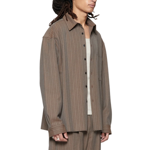 Beach Brains Hold Longsleeve Shirt Brown Pinstripe