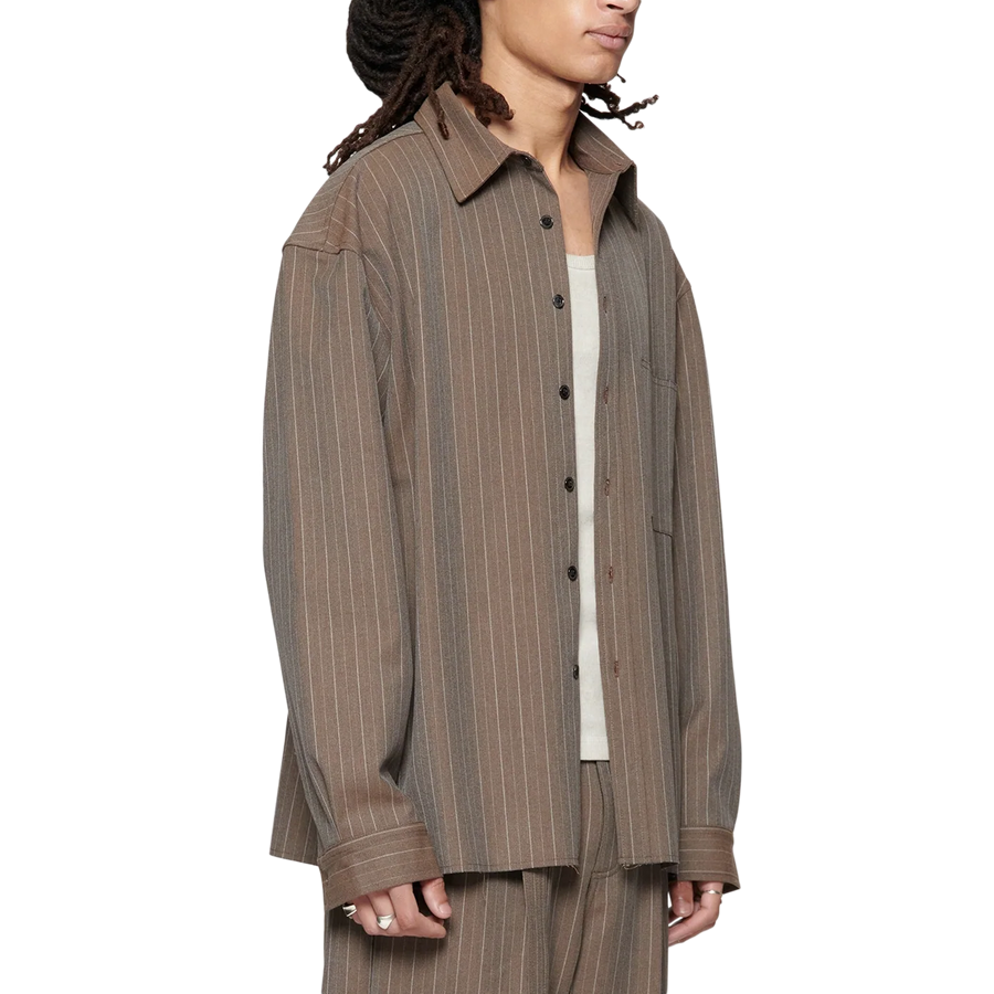 Beach Brains Hold Longsleeve Shirt Brown Pinstripe