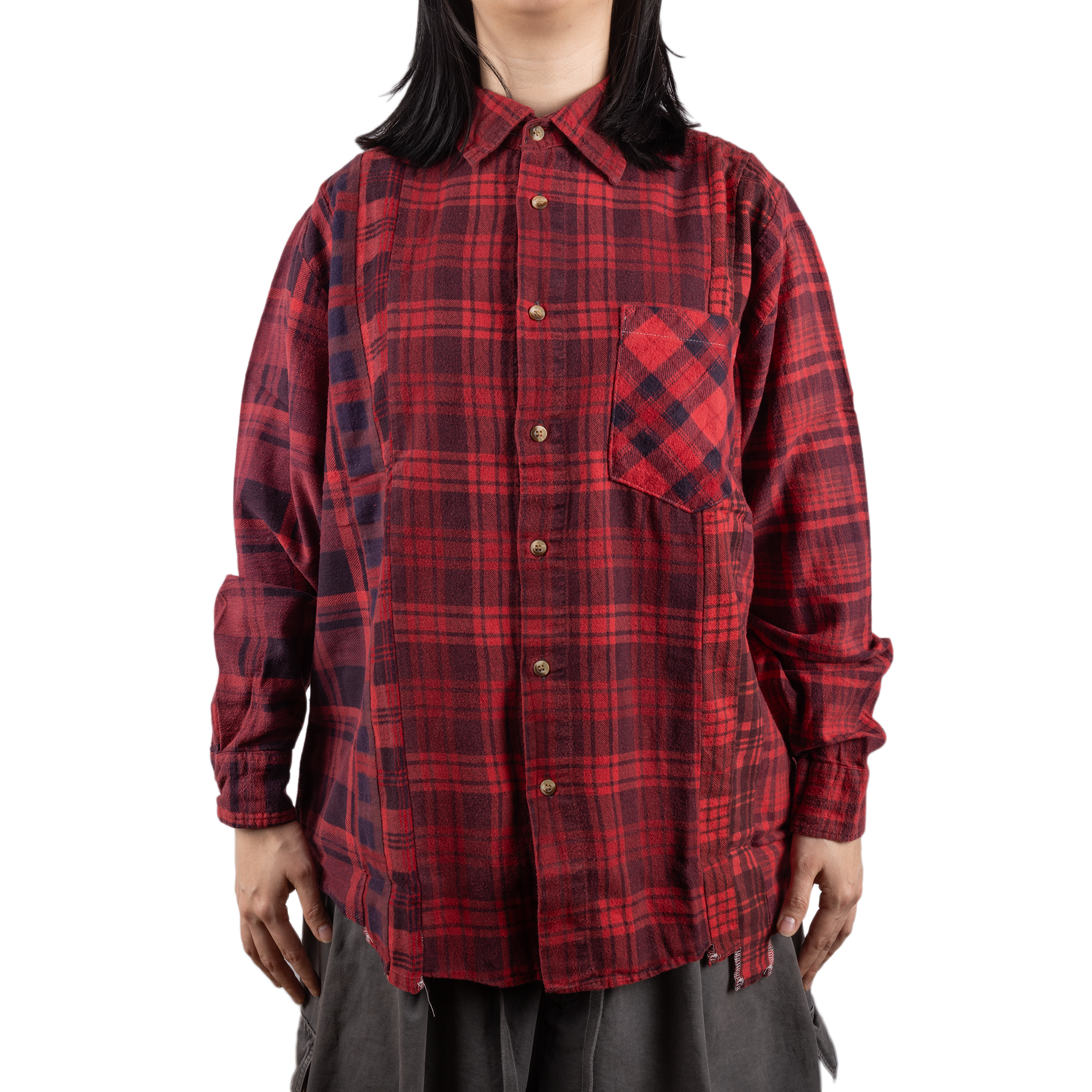 Needles Flannel Shirt 7 Cuts Shirt #5 Over Dye Red Medium