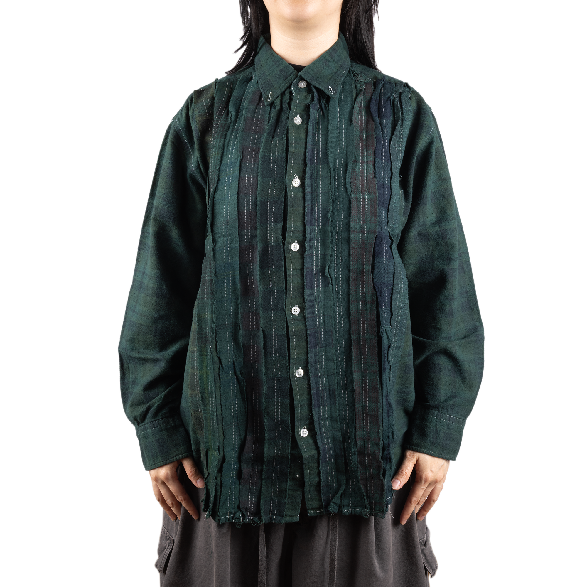 Needles Flannel Shirt Ribbon Shirt #4 Over Dye Dark Green Medium