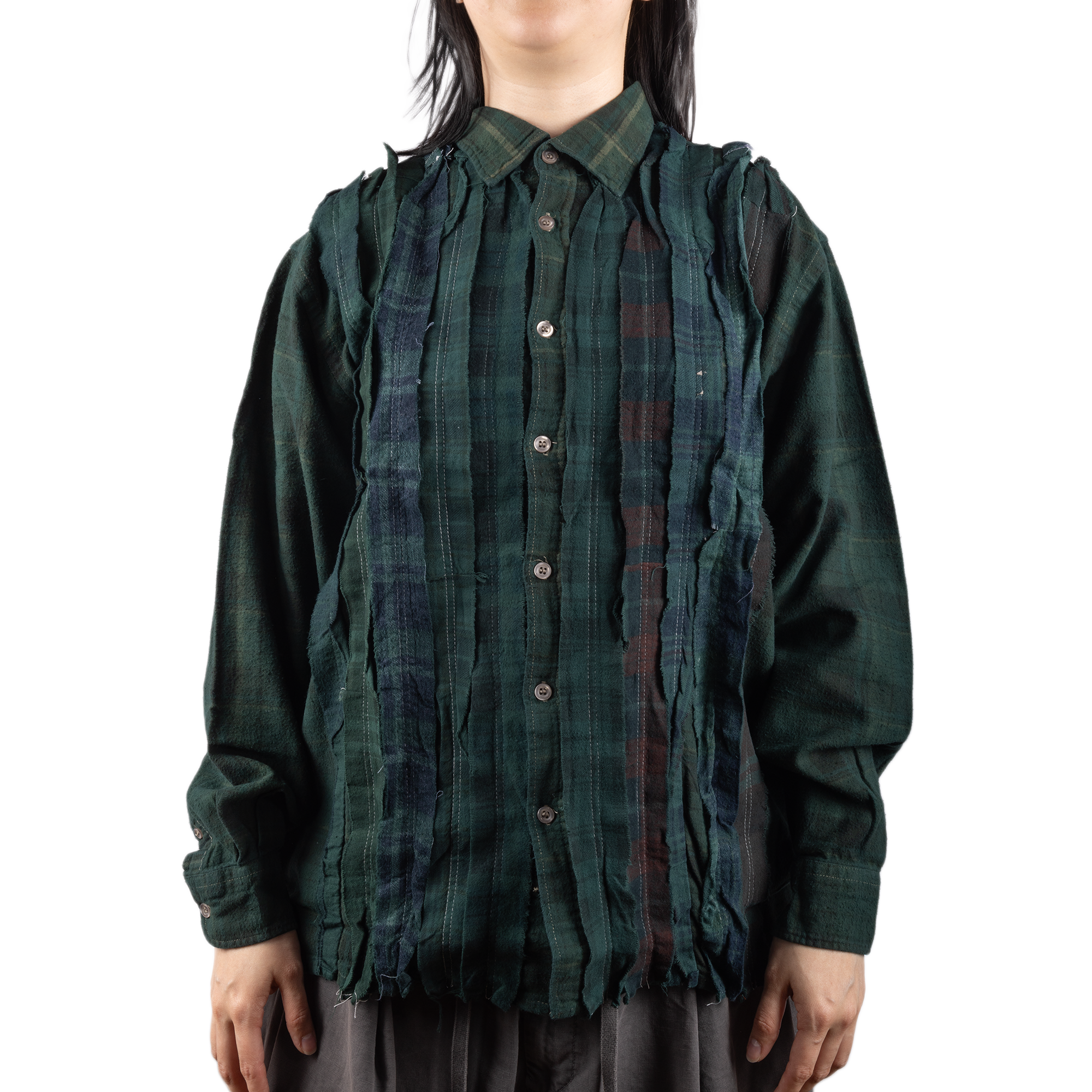 Needles Flannel Shirt Ribbon Shirt #4 Over Dye Dark Green Small