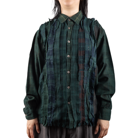Needles Flannel Shirt Ribbon Shirt #4 Over Dye Dark Green Small