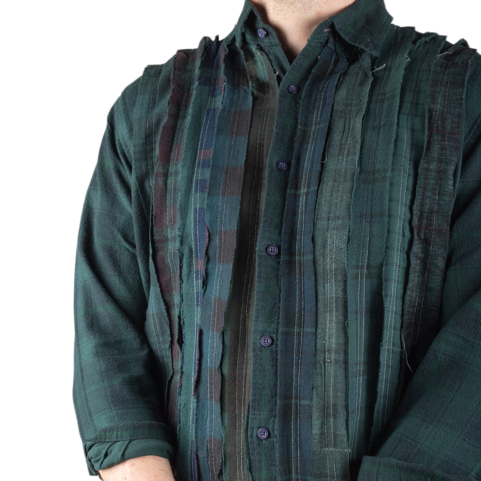 Needles Flannel Shirt Ribbon Shirt #4 Over Dye Dark Green X-Large