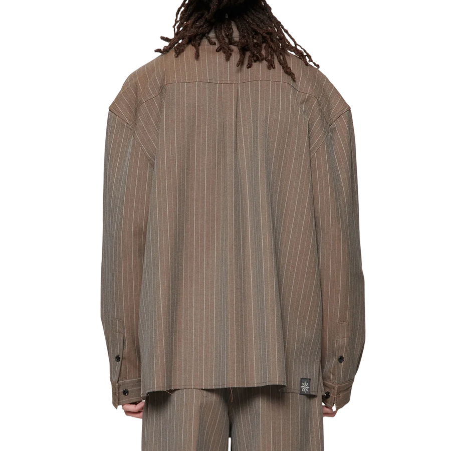 Beach Brains Hold Longsleeve Shirt Brown Pinstripe