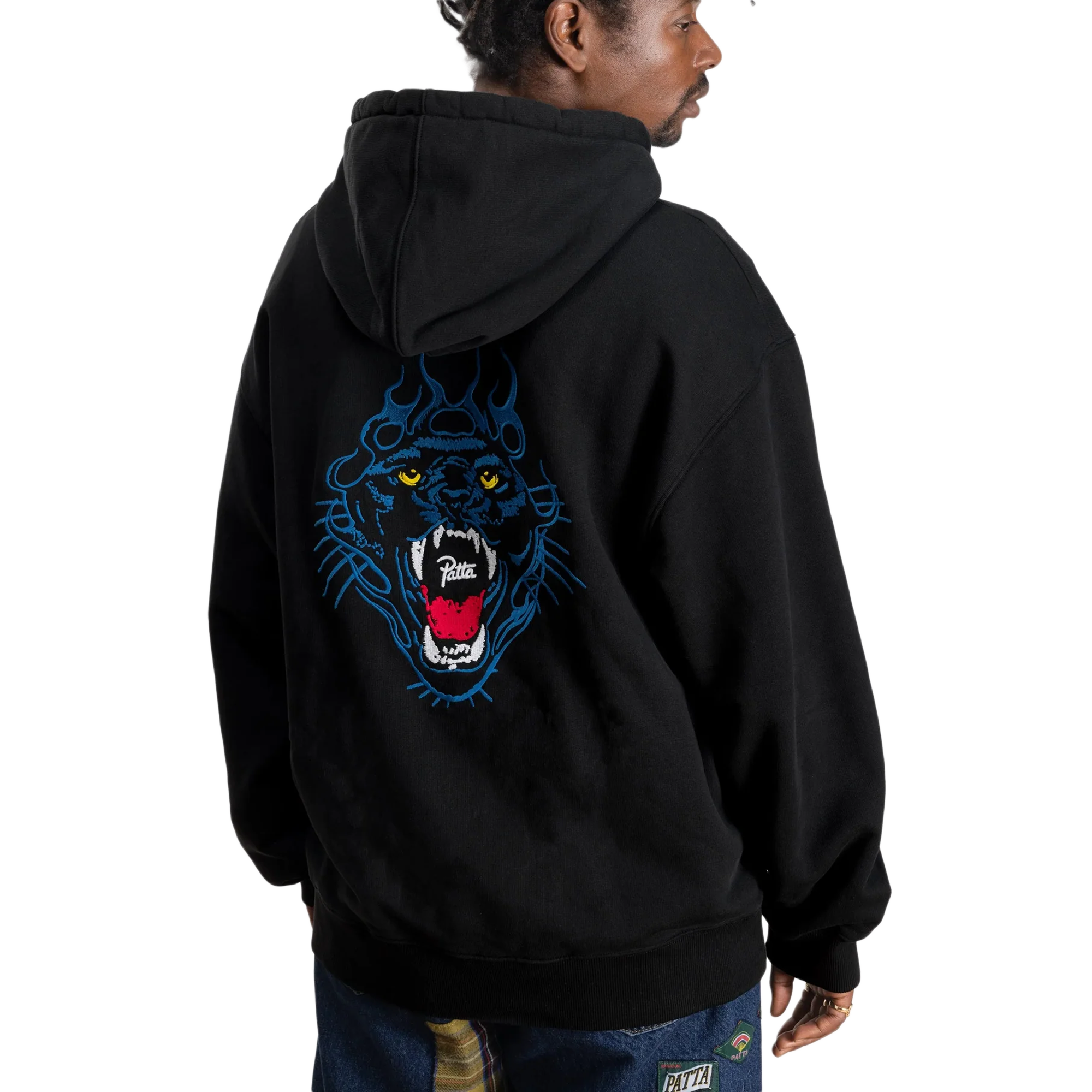 Patta Embroidered Fire Panther Hooded Sweater Black