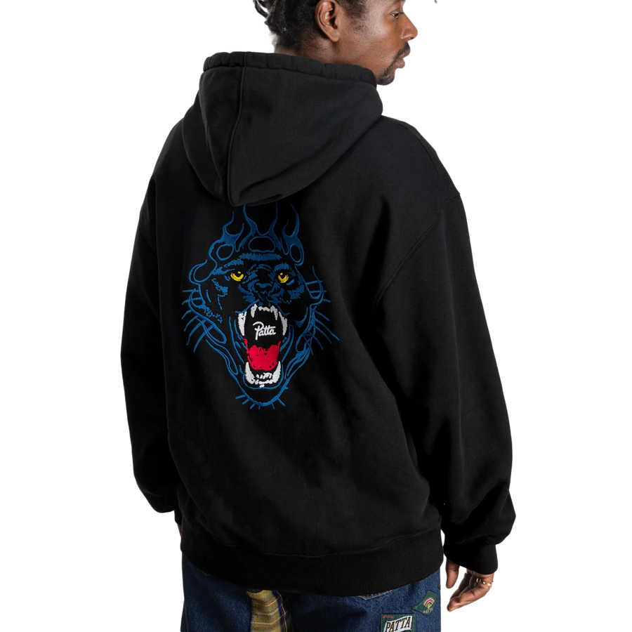 Patta Embroidered Fire Panther Hooded Sweater Black