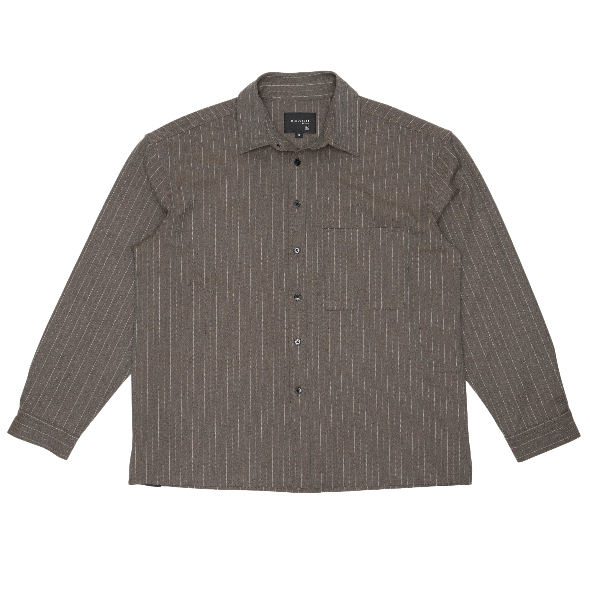 Beach Brains Hold Longsleeve Shirt Brown Pinstripe