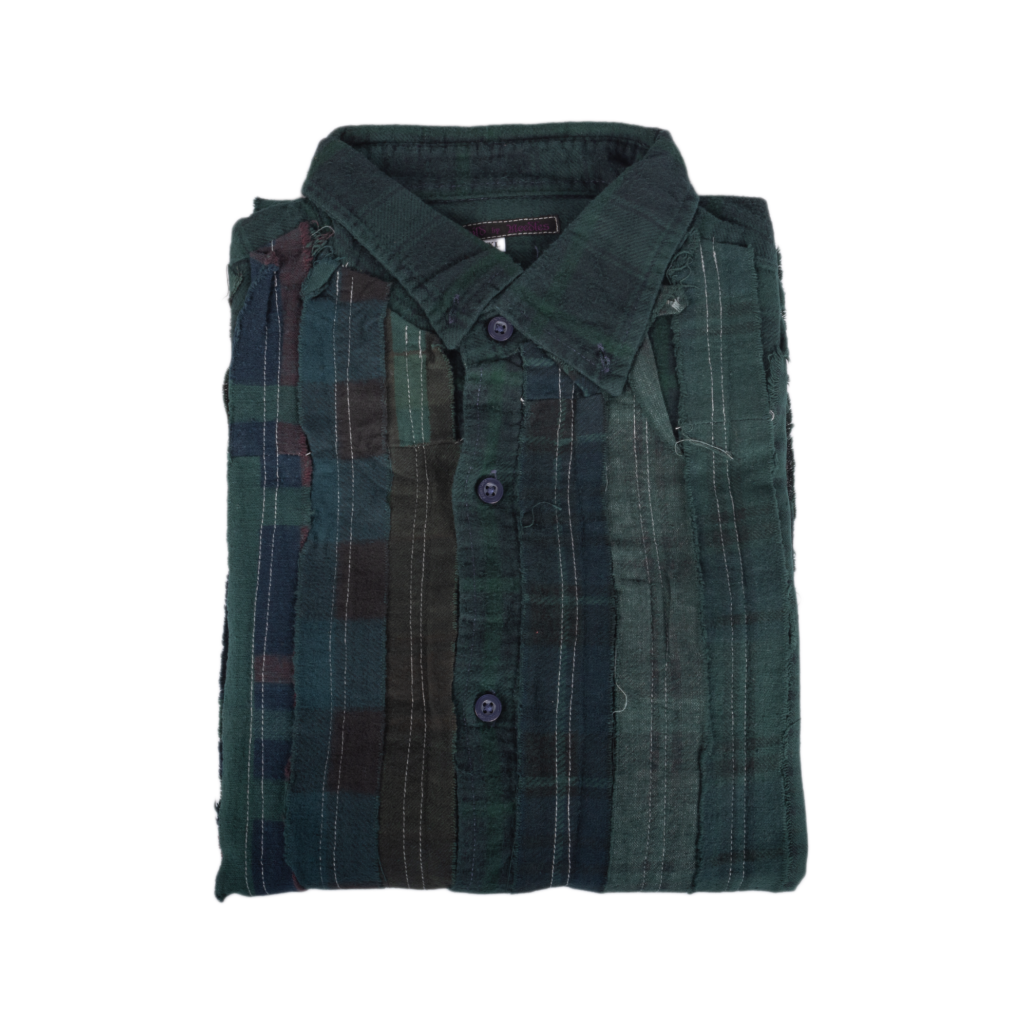 Needles Flannel Shirt Ribbon Shirt #4 Over Dye Dark Green X-Large
