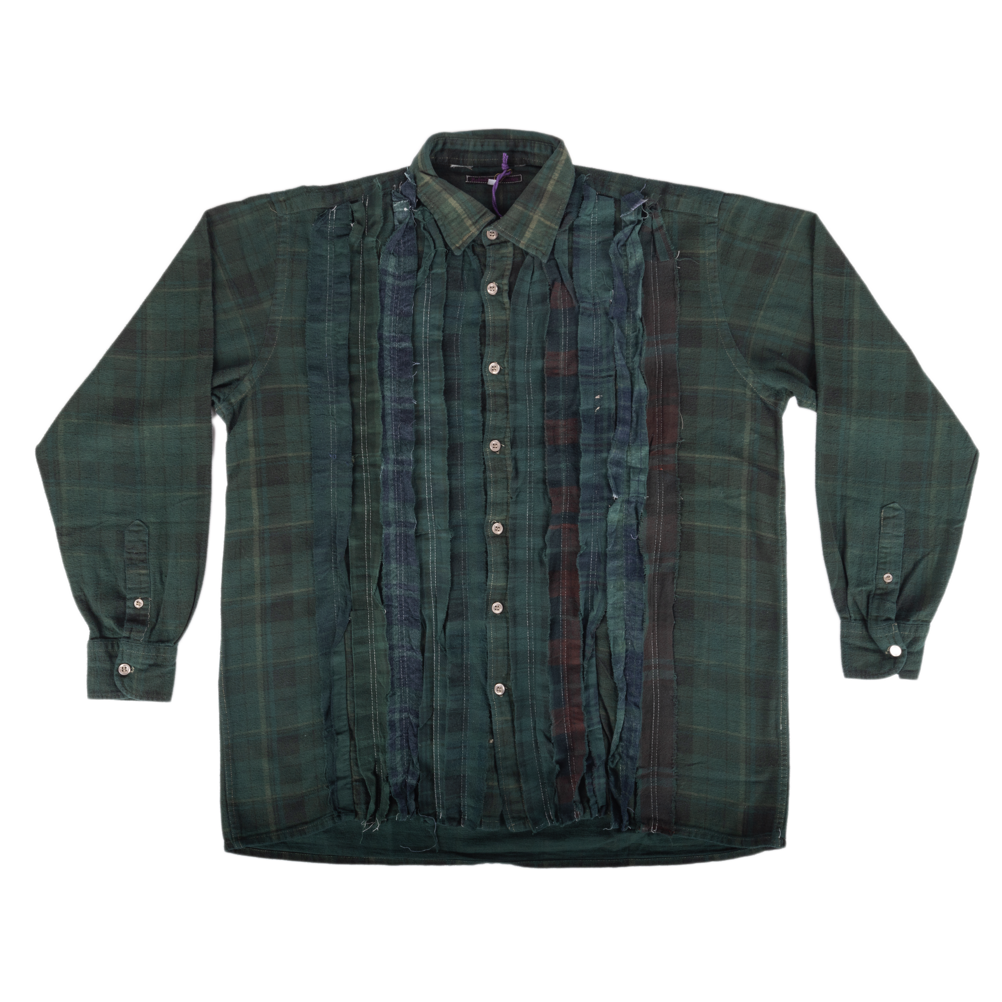 Needles Flannel Shirt Ribbon Shirt #4 Over Dye Dark Green Small