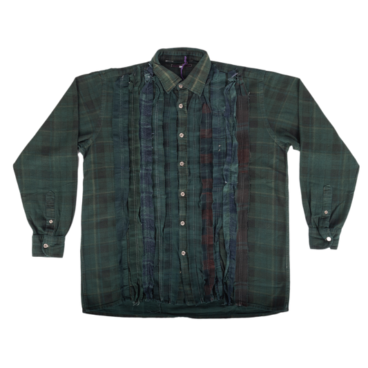 Needles Flannel Shirt Ribbon Shirt #4 Over Dye Dark Green Small