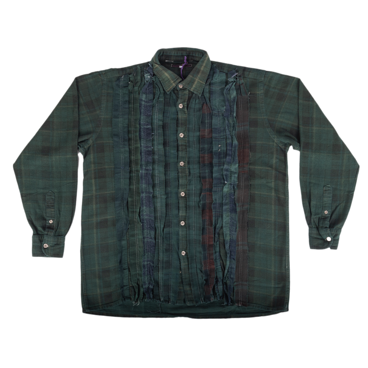 Needles Flannel Shirt Ribbon Shirt #4 Over Dye Dark Green Small