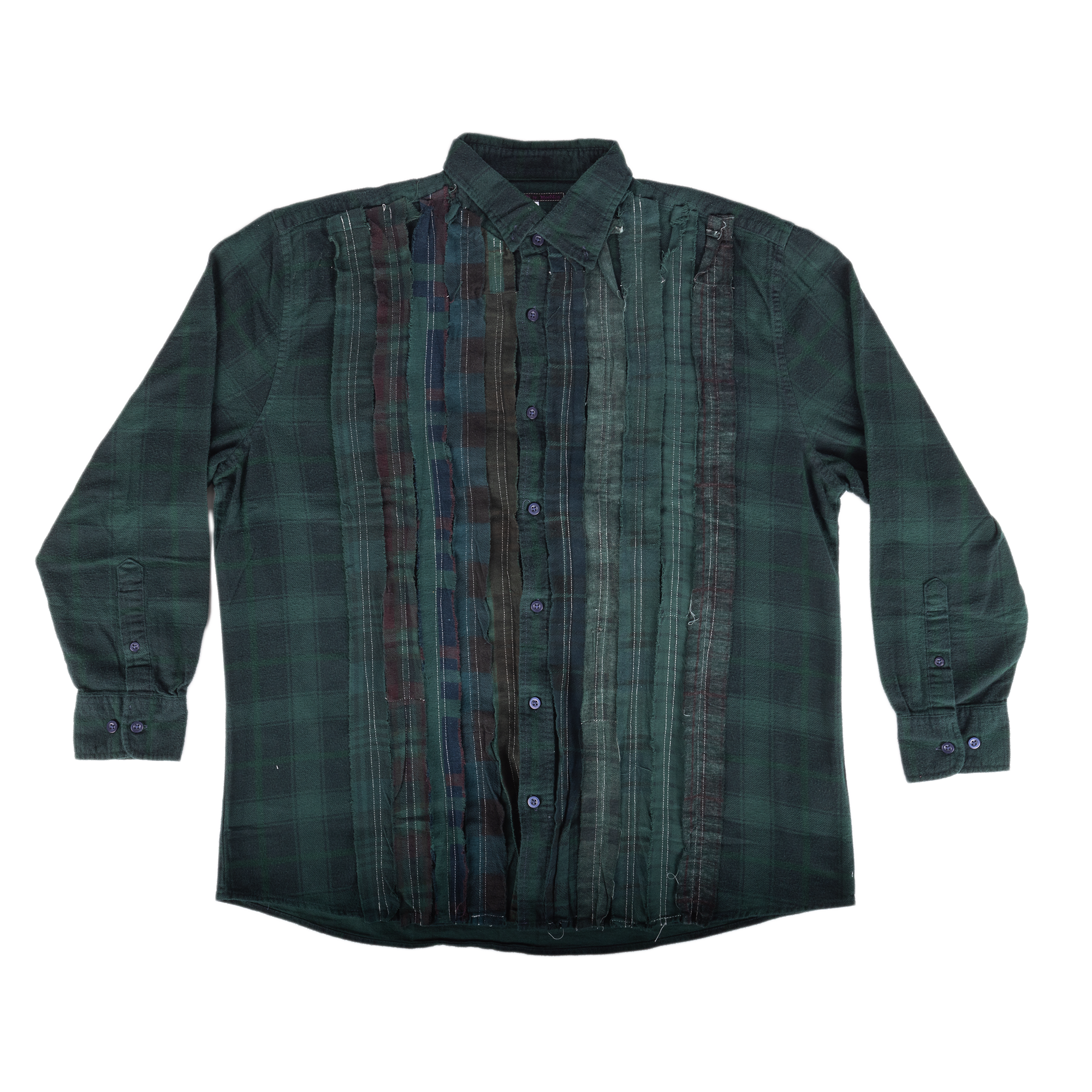 Needles Flannel Shirt Ribbon Shirt #4 Over Dye Dark Green X-Large