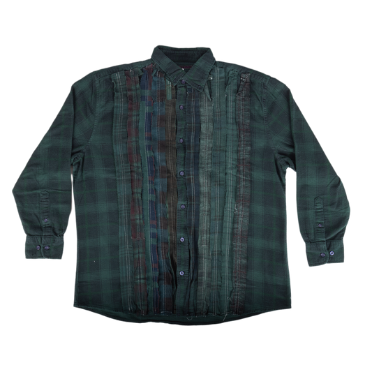 Needles Flannel Shirt Ribbon Shirt #4 Over Dye Dark Green X-Large