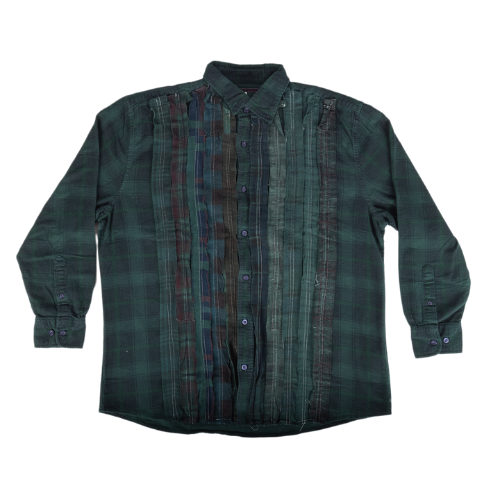 Needles Flannel Shirt Ribbon Shirt #4 Over Dye Dark Green X-Large