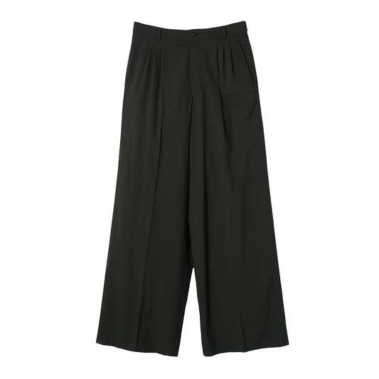 Yoke Nylon 3-Pleated Wide-Leg Easy Trousers Black YK25SS0922P