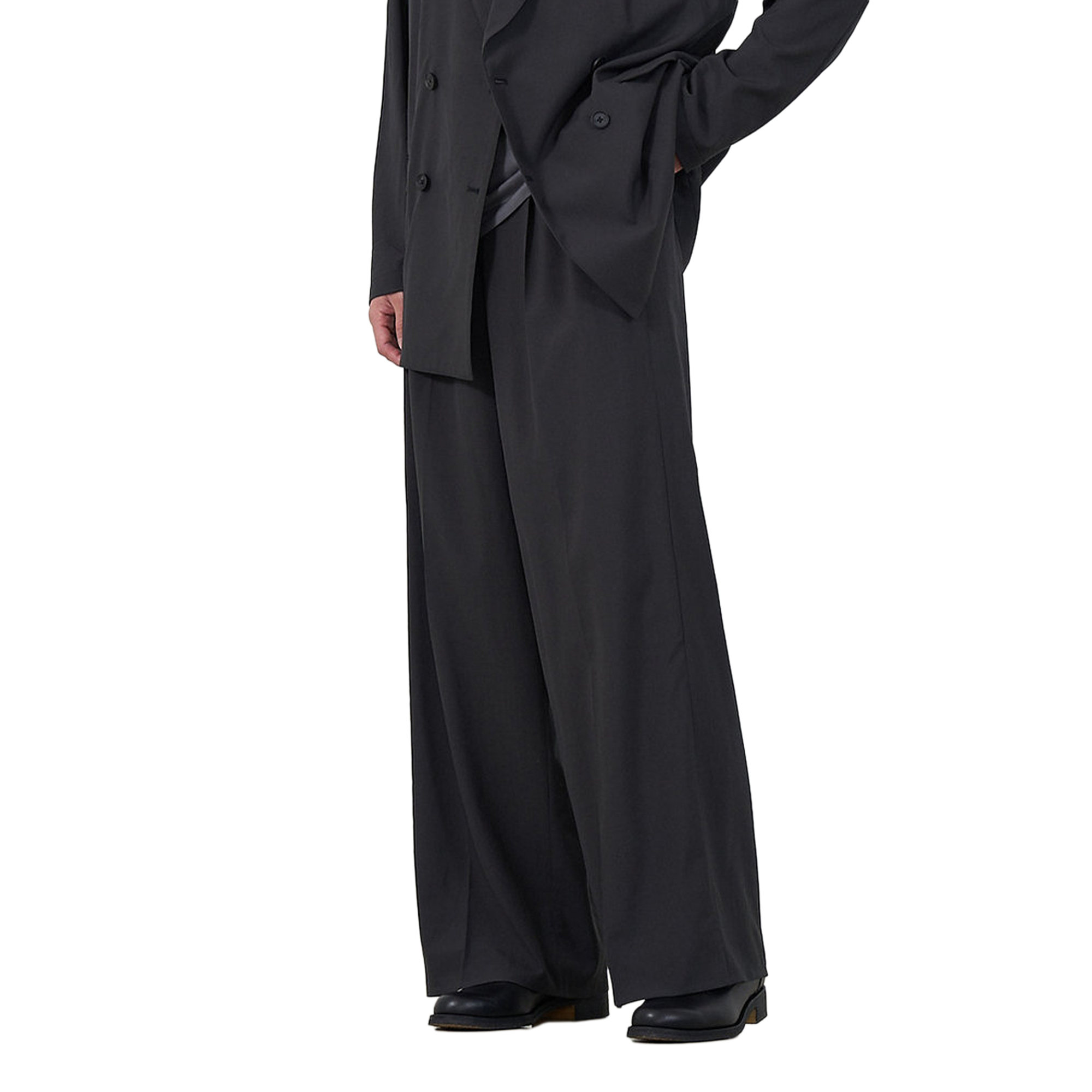 Yoke Nylon 3-Pleated Wide-Leg Easy Trousers Black YK25SS0922P