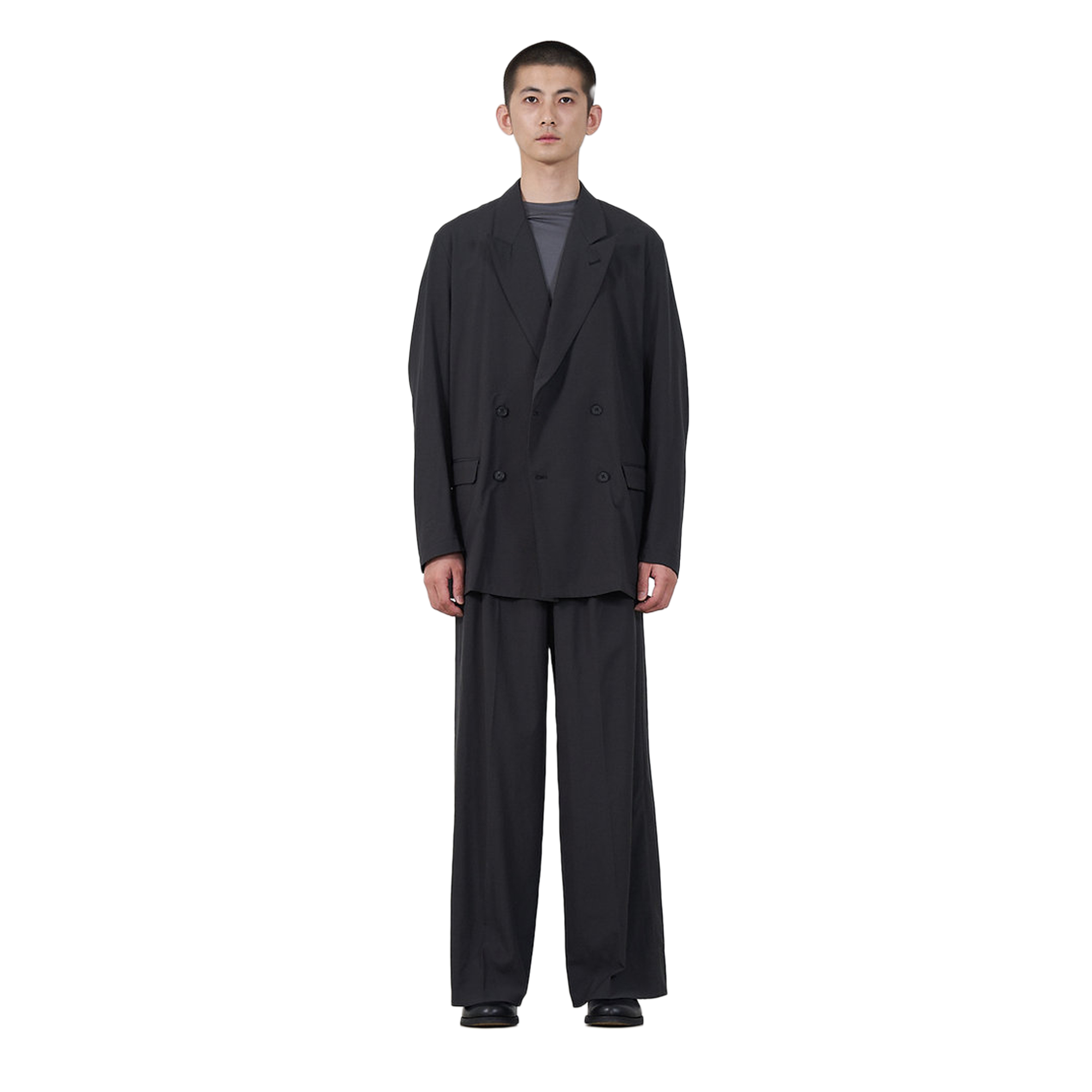 Yoke Nylon 3-Pleated Wide-Leg Easy Trousers Black YK25SS0922P