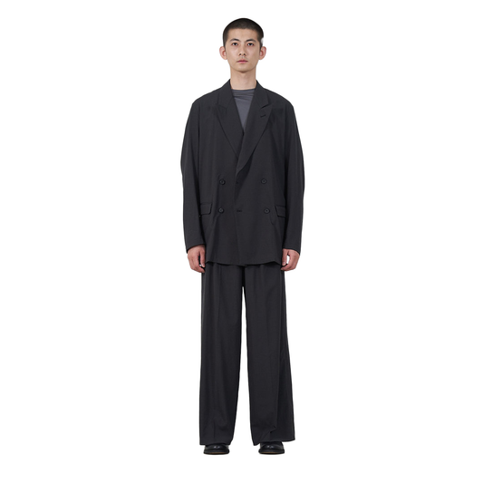Yoke Nylon 3-Pleated Wide-Leg Easy Trousers Black YK25SS0922P