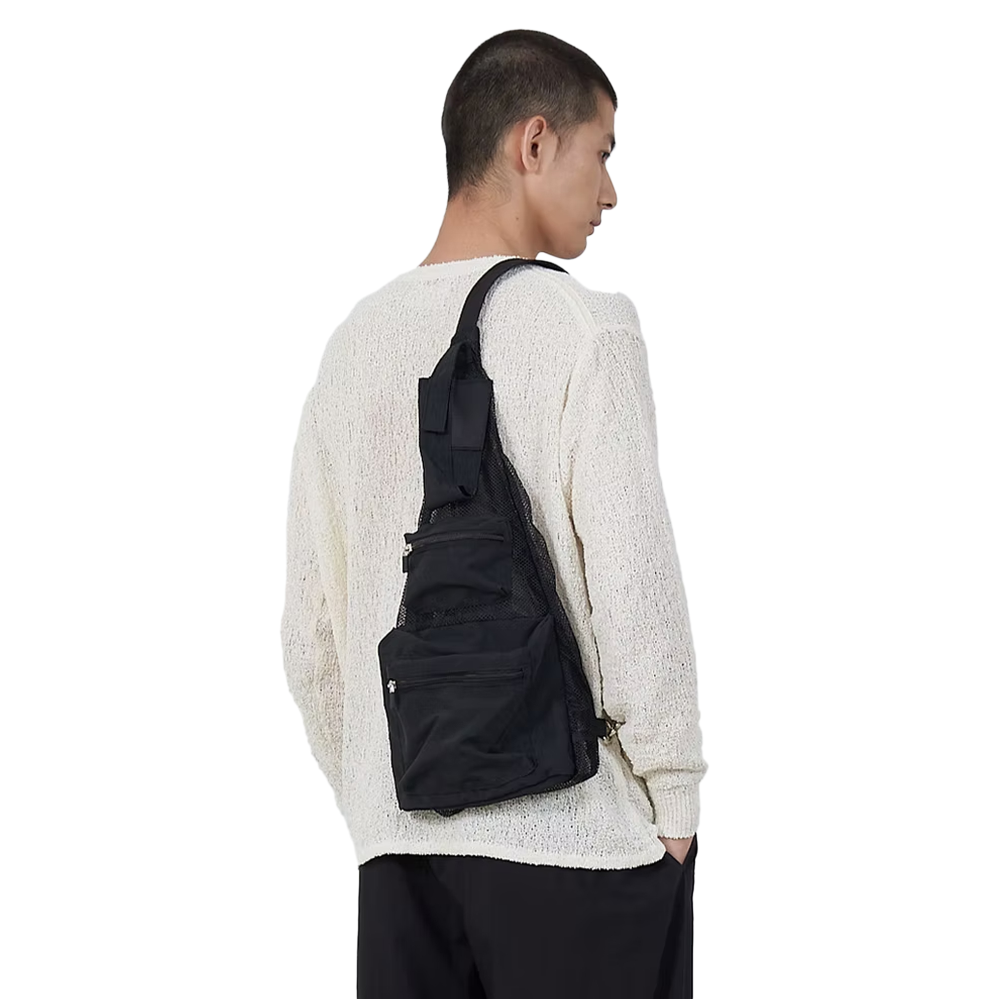 Yoke Mesh One-Shoulder Bag Black