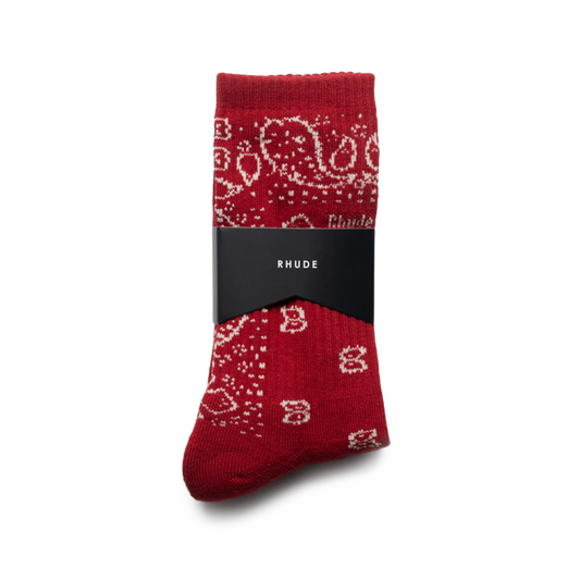 R H U D E Logo Bandana Sock Red/White