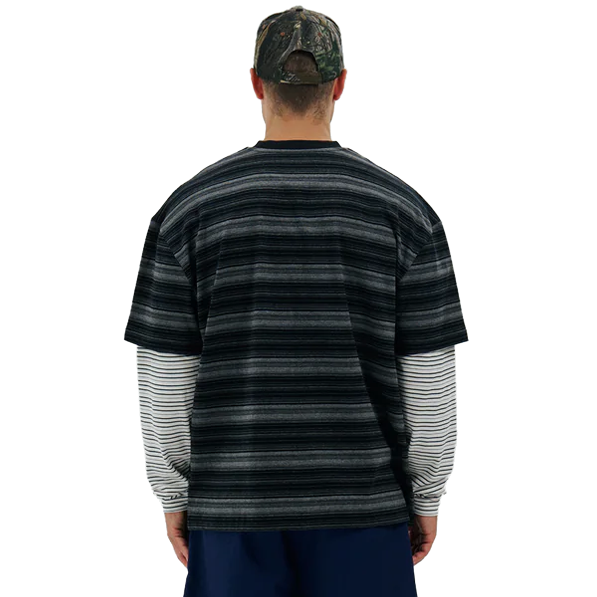 Metalwood Double Layer Striped T-Shirt Black