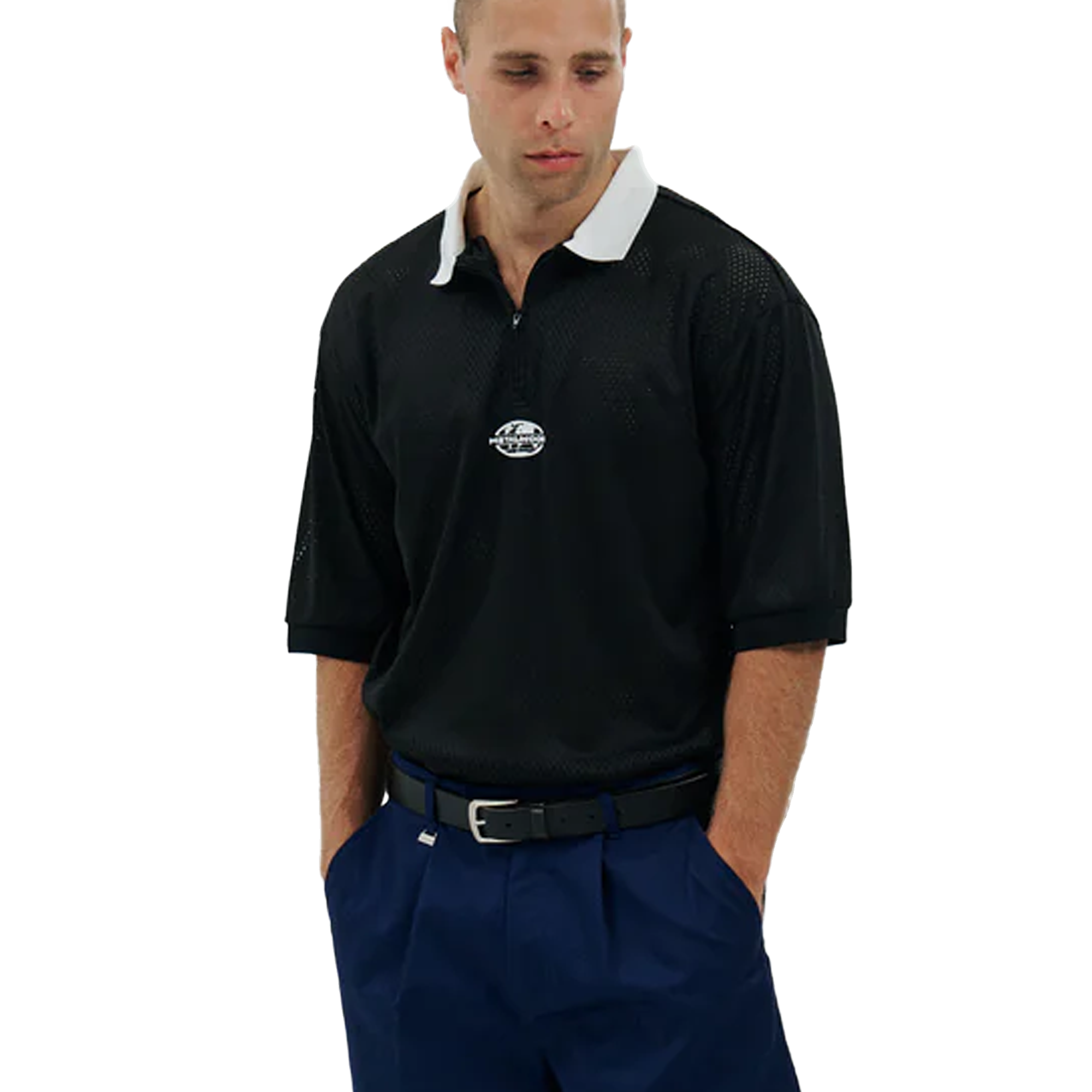 Metalwood Quarter Zip Jersey Polo Black