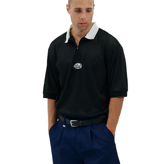 Metalwood Quarter Zip Jersey Polo Black