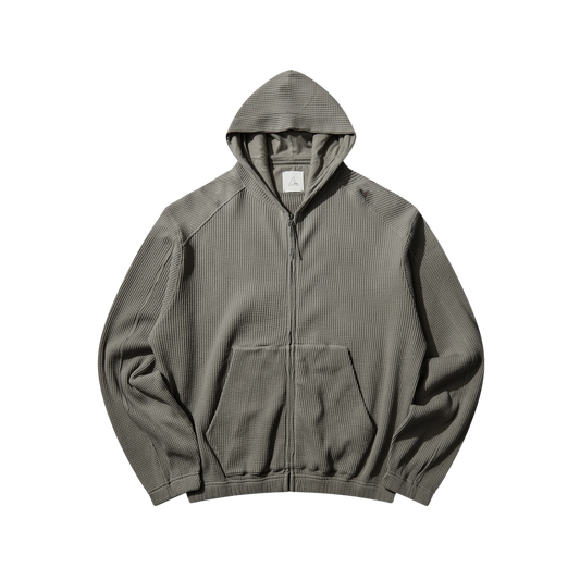 ROA Bee Sun Faded Organic Waffle Zip Up Hoodie Grey