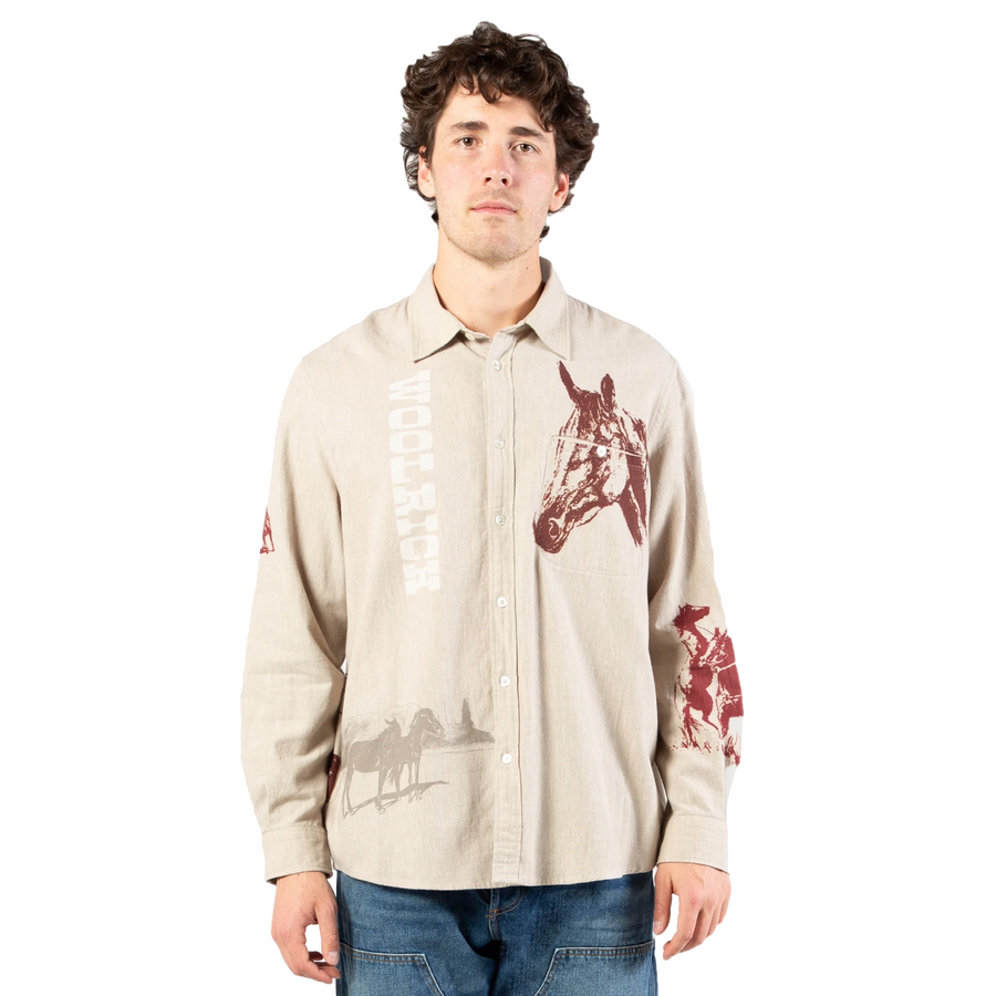 One Of These Days x Woolrich Chamois Printed Shirt Sand