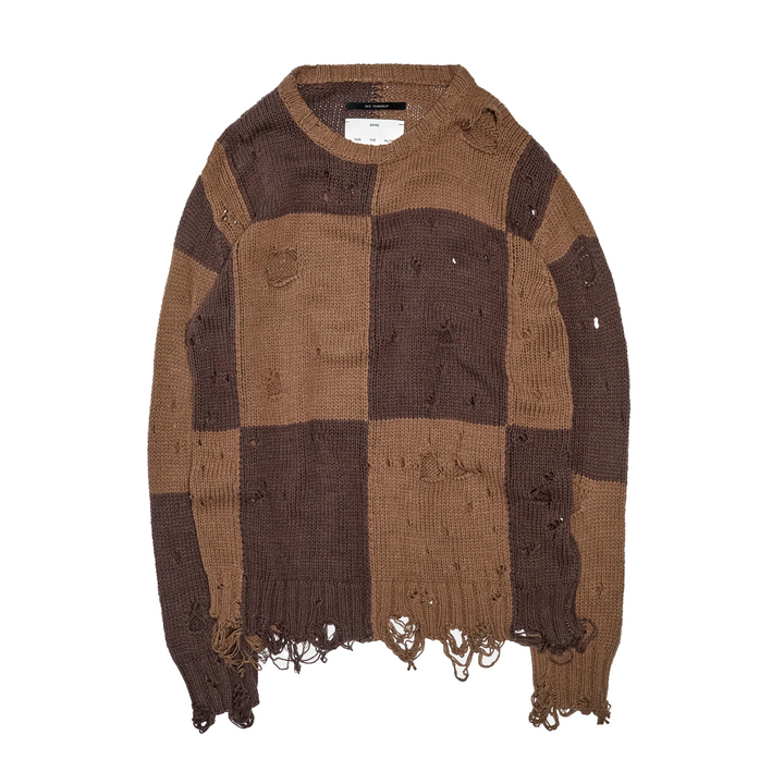 Song For The Mute Checkered Oversized Sweater Taupe / Brown