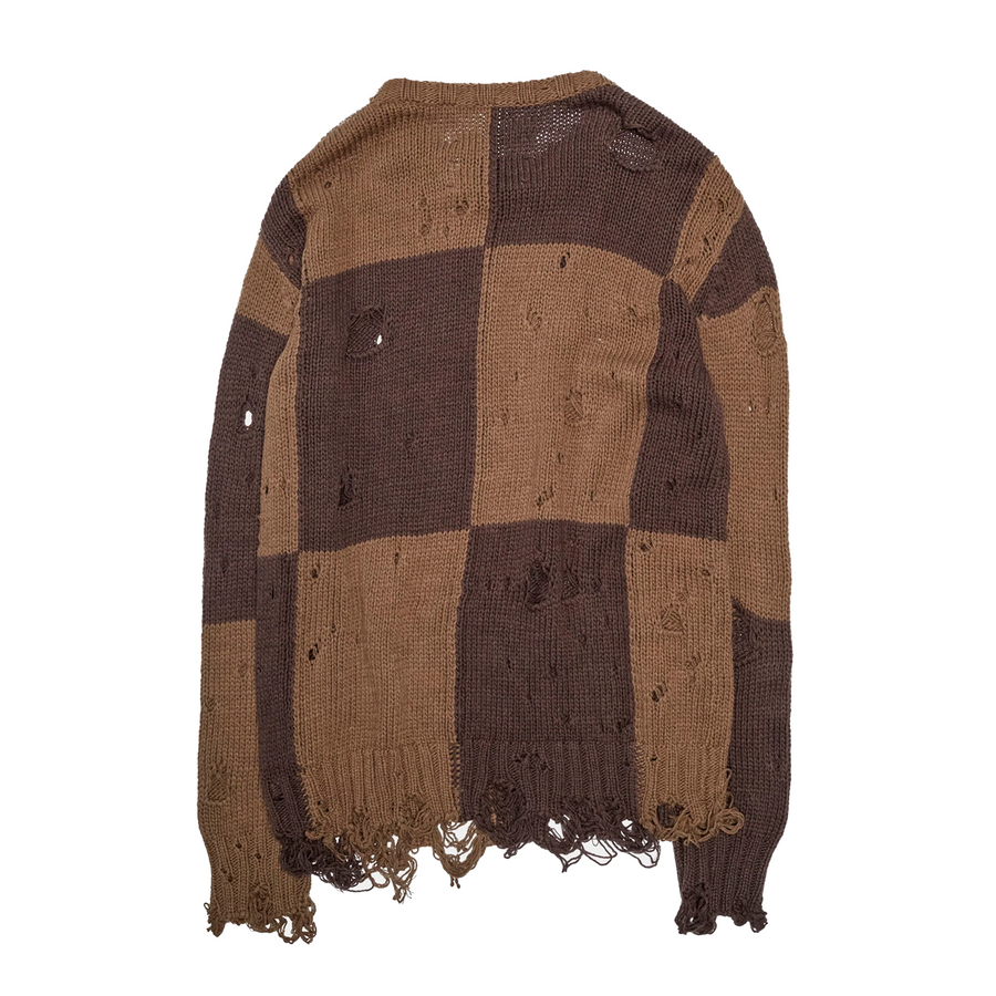 Song For The Mute Checkered Oversized Sweater Taupe / Brown