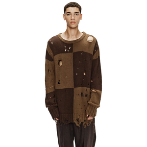 Song For The Mute Checkered Oversized Sweater Taupe / Brown