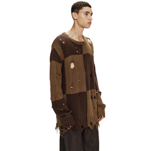 Song For The Mute Checkered Oversized Sweater Taupe / Brown