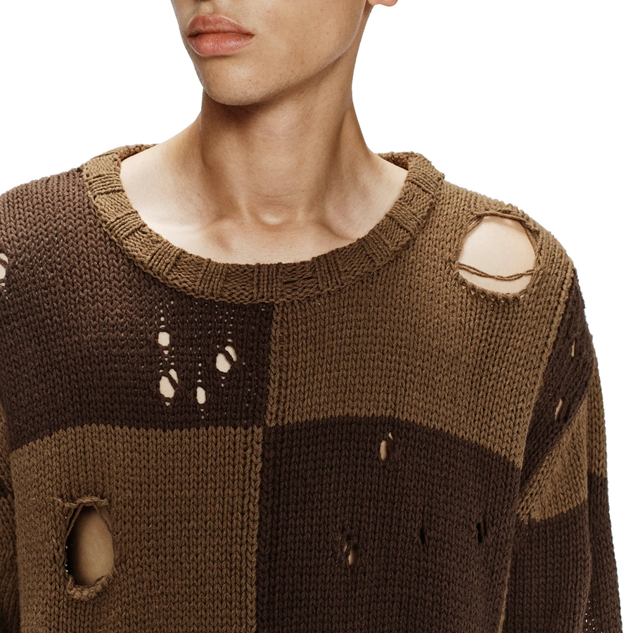 Song For The Mute Checkered Oversized Sweater Taupe / Brown