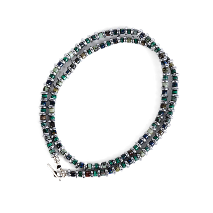 Mikia Hematite Roundel Necklace Malachite Mix