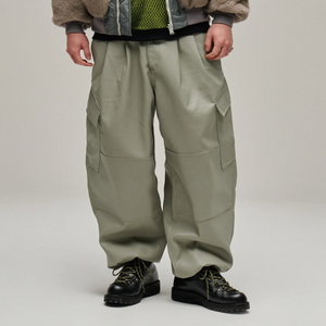 Magic Stick Synthetic Leather Wide BDU Pants Greige