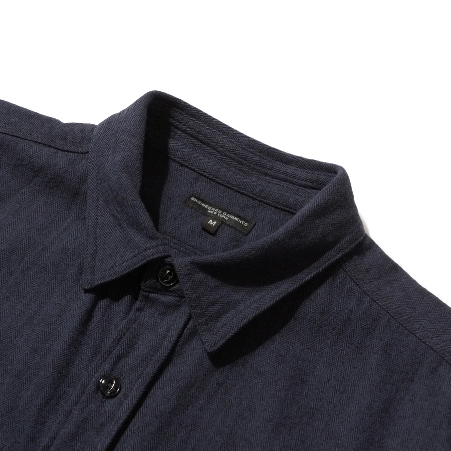 Engineered Garments Work Shirt B Navy Cotton Herringbone Flannel