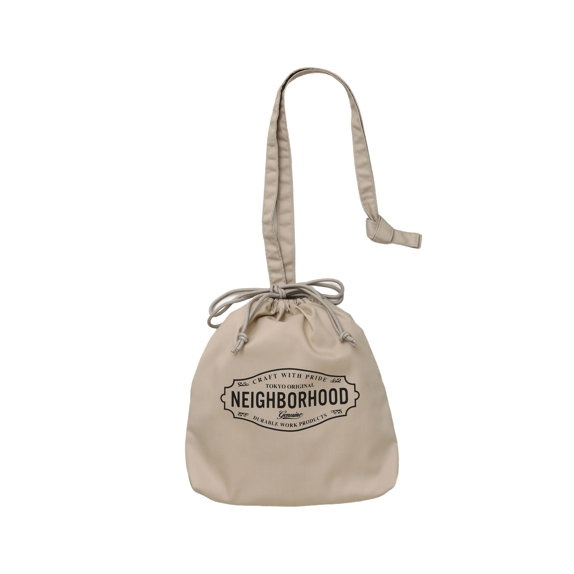 Neighborhood Logo Drawstring Bag Beige